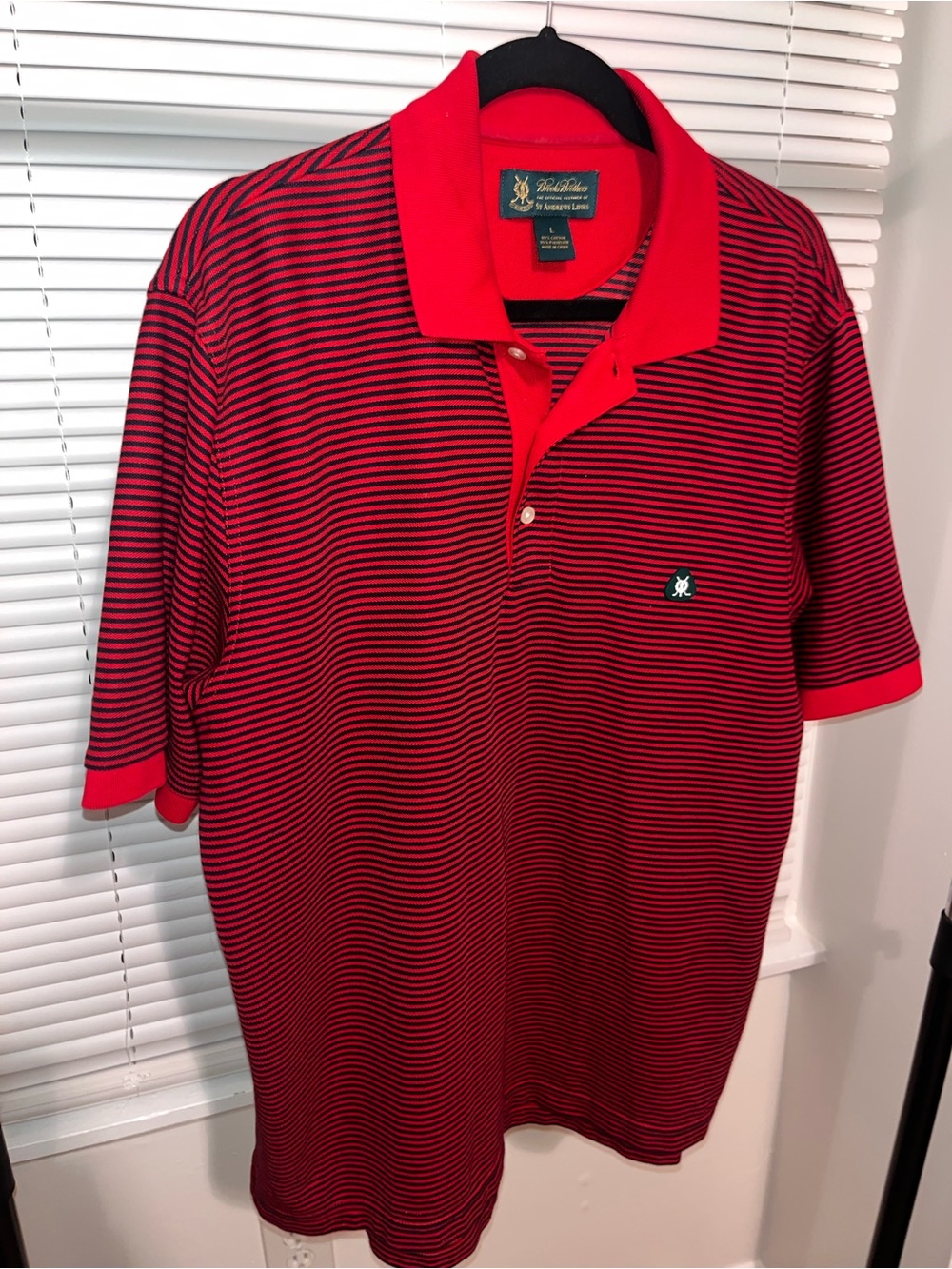 Brooks brothers red and black striped polo